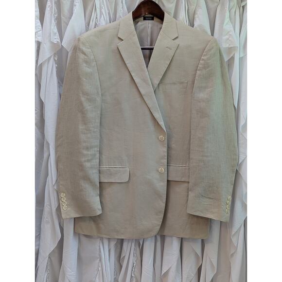 Ivory Linen 2 Button Notch Lapel Blazer 44R by Saddlebred EUC - Picture 2 of 16